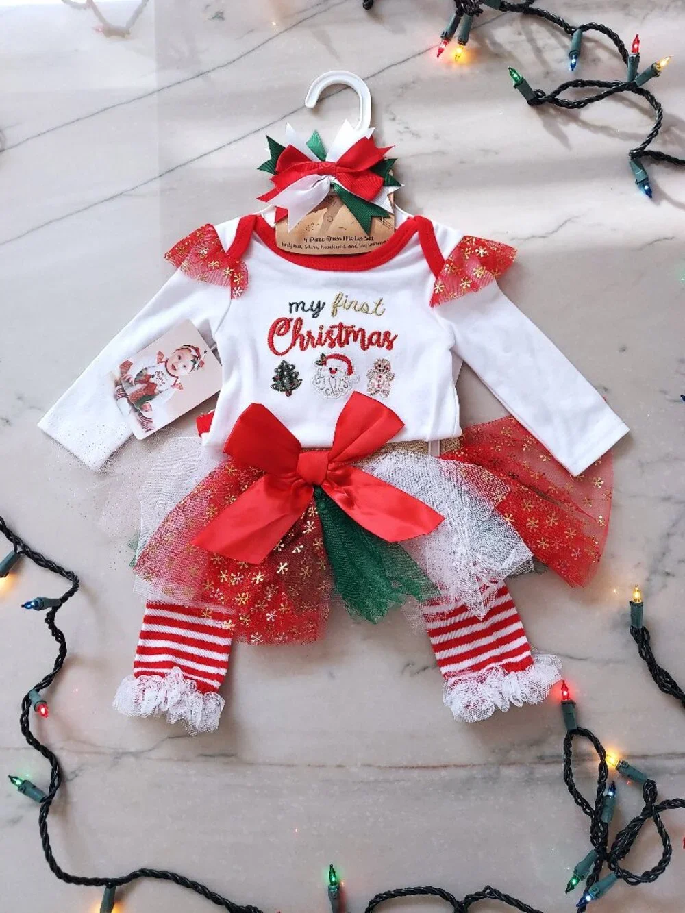 Cute! 4pc Baby Girl MY FIRST CHRISTMAS Outfit, 3 mos NWT